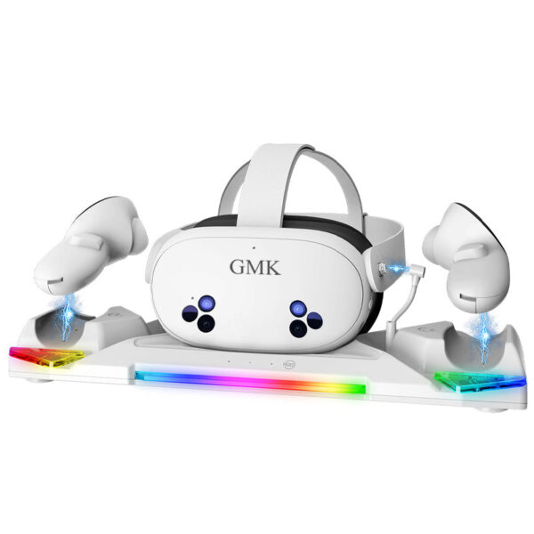 Charging Dock for VR Glasses, VR Charging Station with LED Indicator & Magnetic Charging for Headset & Controllers, Includes 2 Rechargeable Batteries, USB-C Adapter & Cable